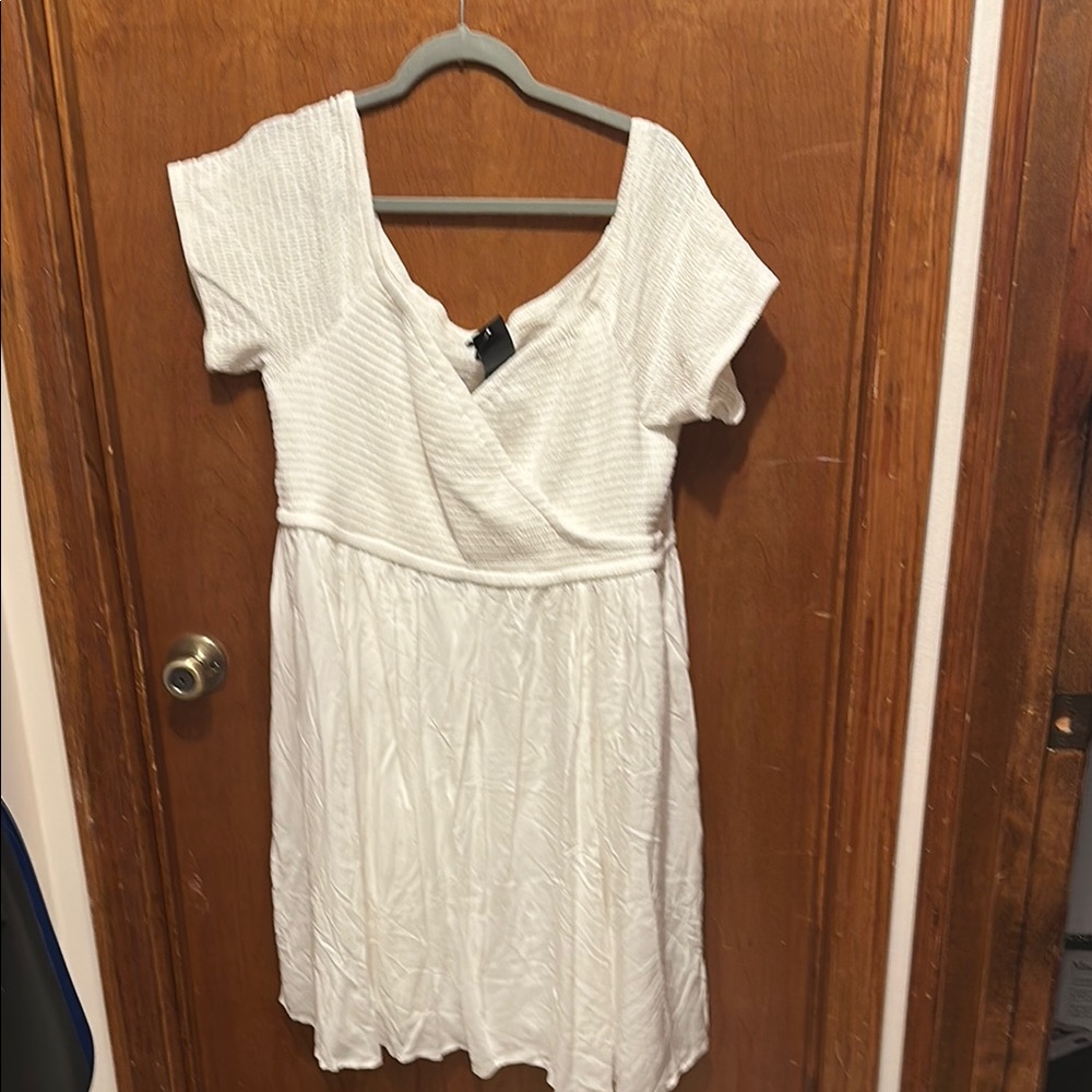 Torrid White Asymmetrical Flutter Sleeve Sundress